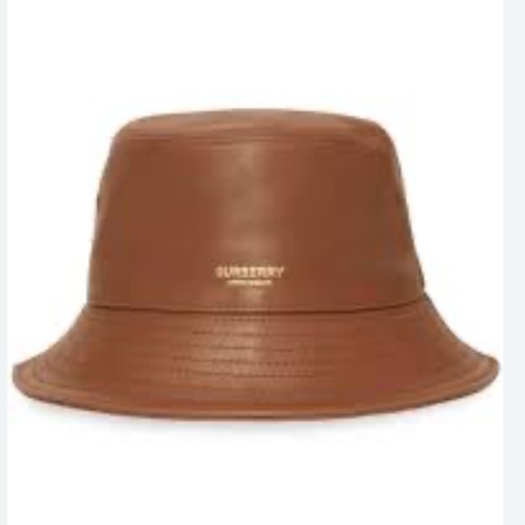 BURBERRY Logo Detail Leather Bucket Hat In Brown - Picture 1 of 8
